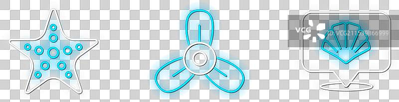 海螺、海贝、海星和船的线条图案图片素材