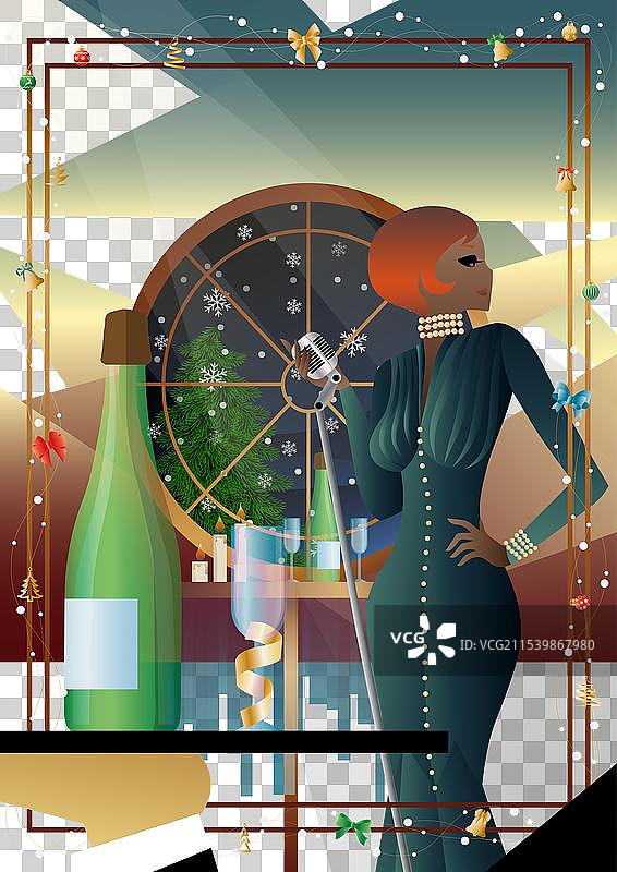 穿着复古裙子的年轻女性与复古风格图片素材