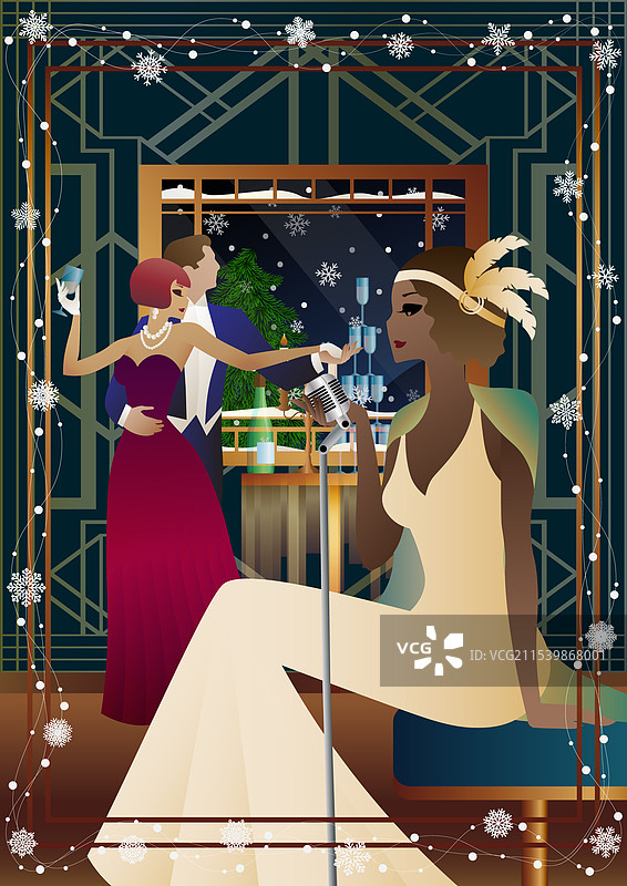 穿着复古裙子的年轻女性与复古风格图片素材