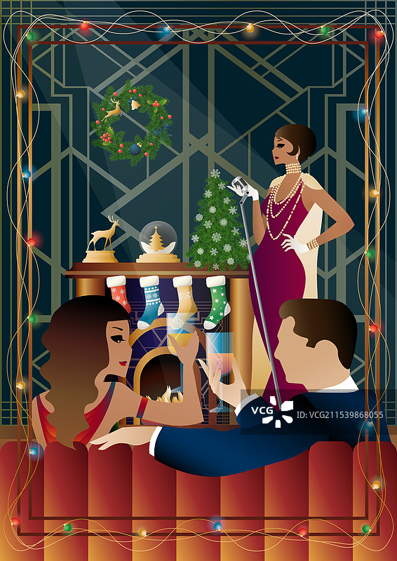 穿着复古裙子的年轻女性与复古风格图片素材