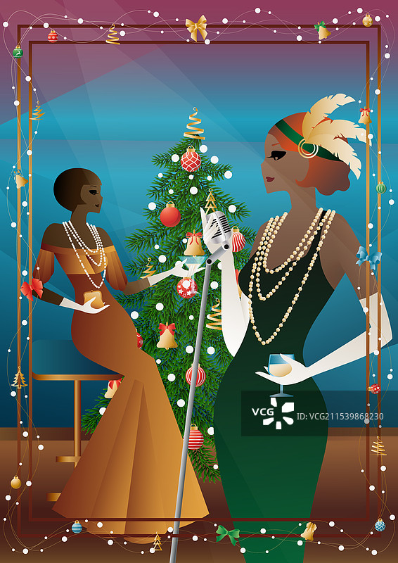 穿着复古裙子的年轻女性与复古风格图片素材