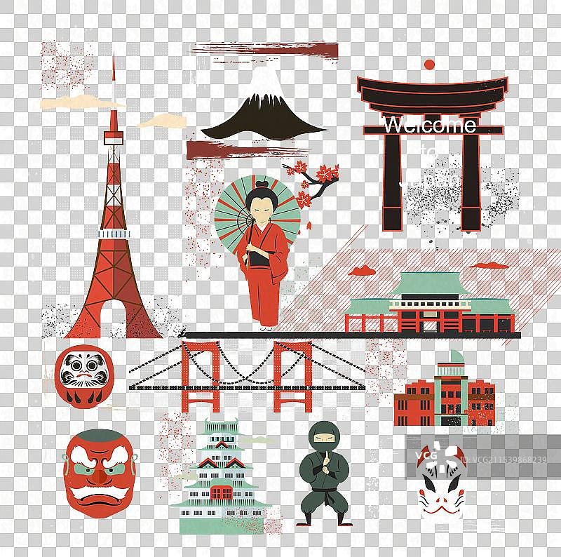 日本旅行元素集合图片素材