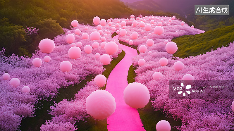 【AI数字艺术】樱花树下春日小径图片素材