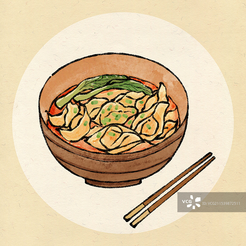 国风重庆美食插画-红油抄手图片素材