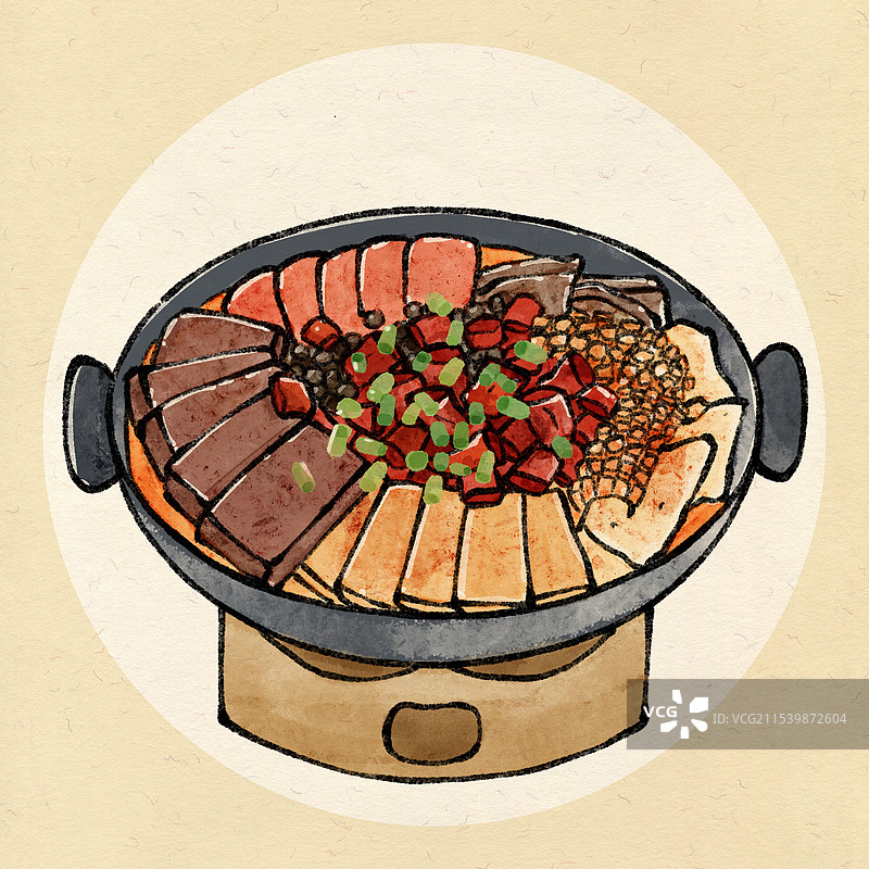 国风重庆美食插画-毛血旺图片素材