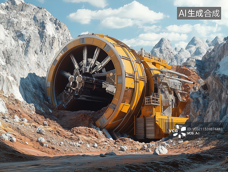 【AI数字艺术】巨型盾构机挖掘隧道场景图片素材