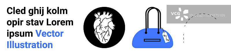 带标签的蓝色手提包与详细的心脏图解图片素材