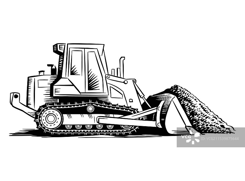 黑白色的推土机，配有前铲刀图片素材