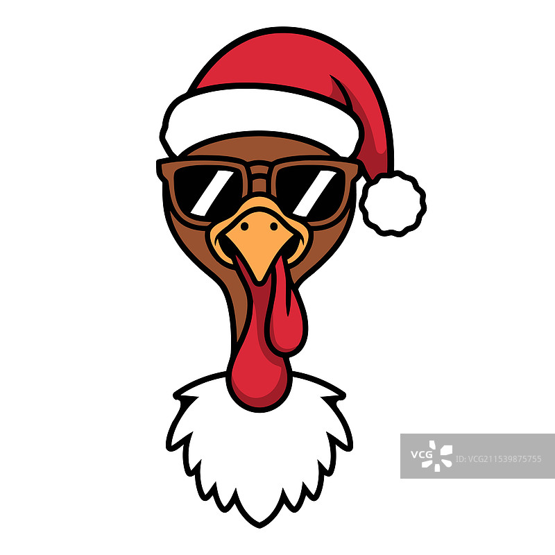 酷炫的圣诞火鸡戴着圣诞帽图片素材