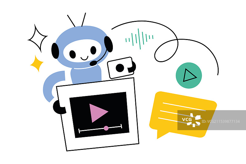 可爱的人工智能机器人正在创造图片素材