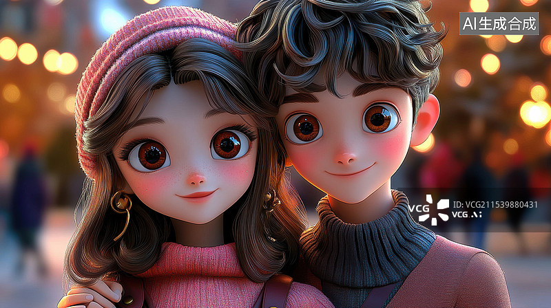 【AI数字艺术】3D插画甜蜜的年轻情侣图片素材