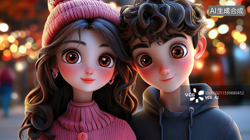 【AI数字艺术】3D插画甜蜜的年轻情侣图片素材