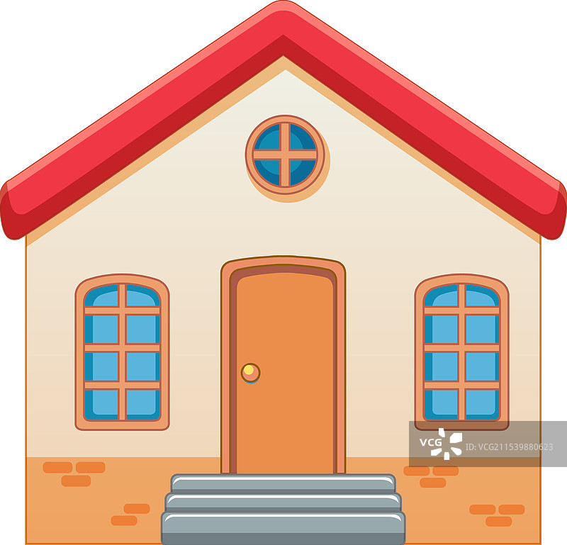 五彩缤纷的房子，红色的屋顶和窗户图片素材