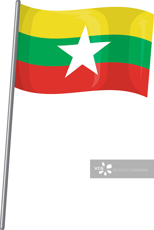 五彩斑斓的旗帜上有星星，迎风飘扬在旗杆上图片素材