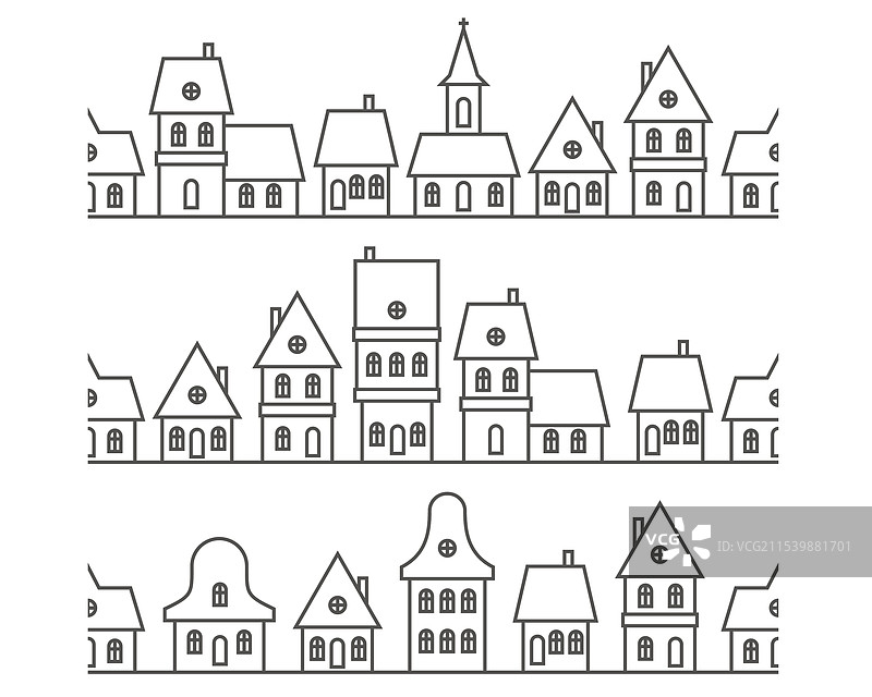 圣诞冬季无缝边框村庄房屋图片素材