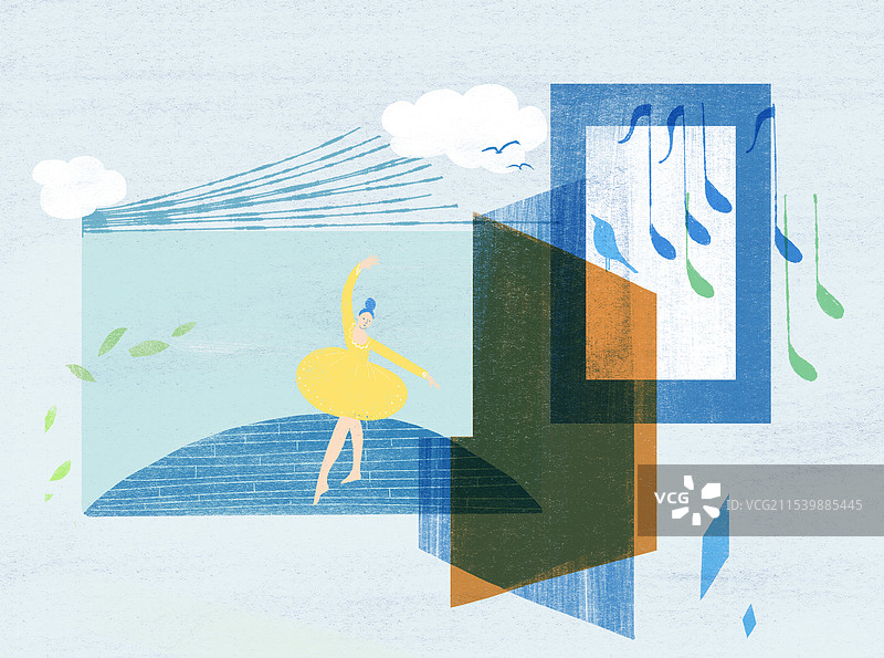 音符中舞蹈的女孩手绘插画图片素材