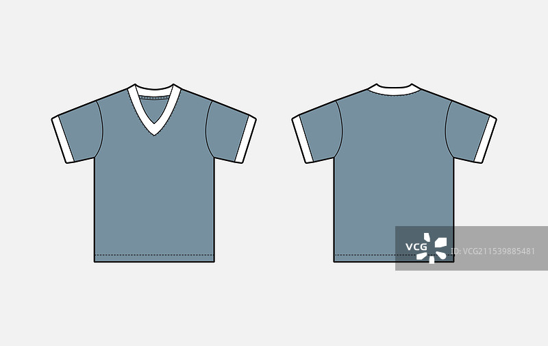 复古V领T恤草图图片素材