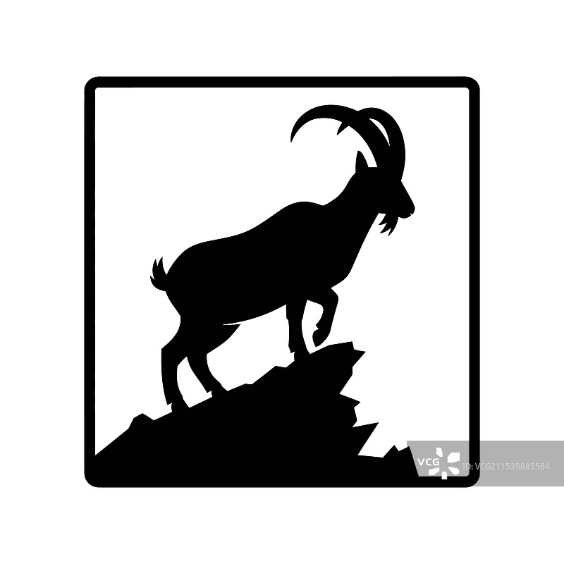 岩石地形上的山羊剪影图片素材