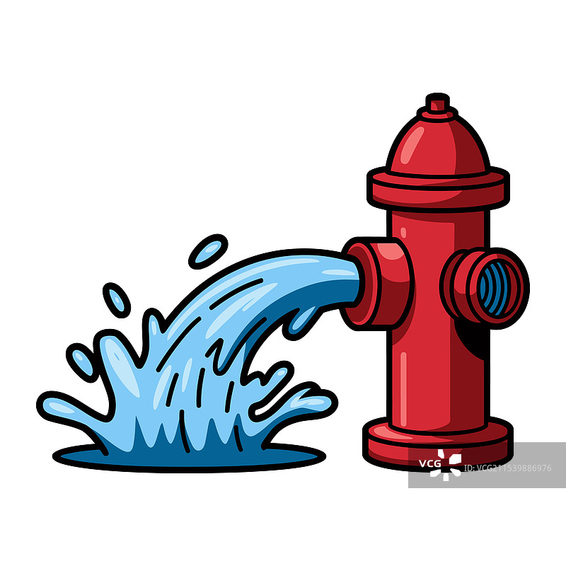 卡通风格的消防栓与飞溅的水花图片素材
