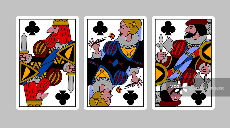 梅花花色的扑克牌，包括国王、皇后和杰克图片素材