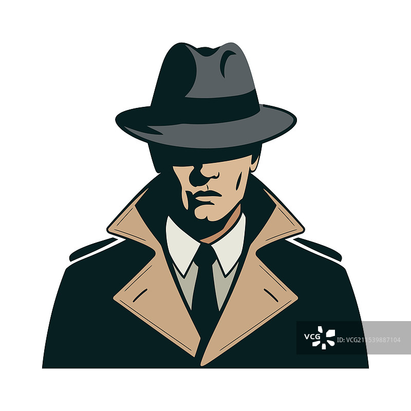 神秘的侦探穿着风衣和帽子图片素材