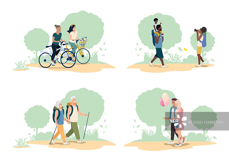 人们在公园散步的场景图片素材