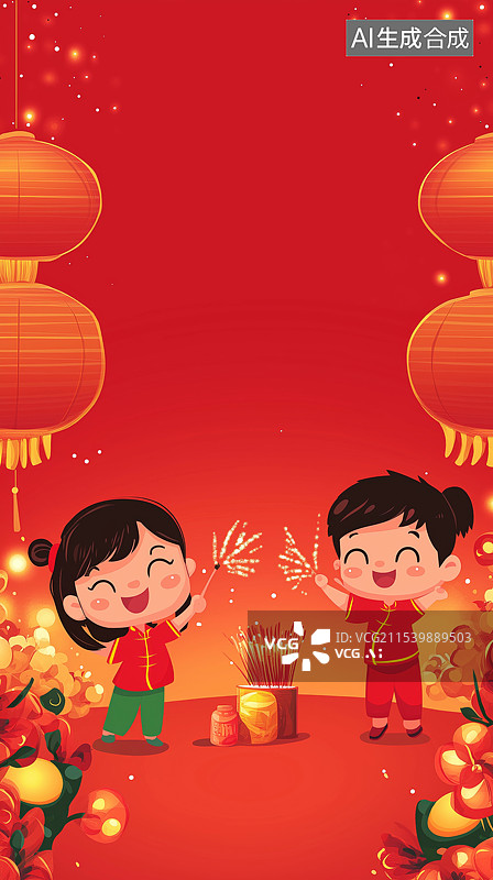 【AI数字艺术】红色喜庆中国新年春节海报背景图图片素材