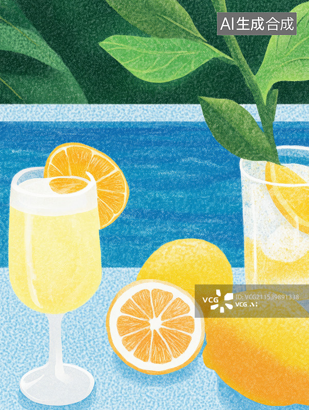 【AI数字艺术】夏日海边橘子饮料图片素材