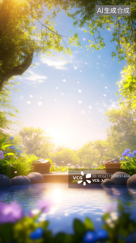 【AI数字艺术】春日溪水潺潺，万物复苏图片素材
