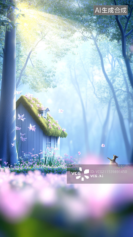 【AI数字艺术】春天晚霞下的浪漫花海，情人节520背景图片素材