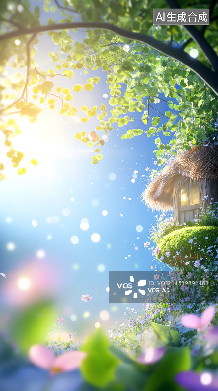 【AI数字艺术】春天晚霞下的浪漫花海，情人节520背景图片素材