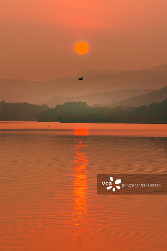 成都三岔湖冬季落日图片素材