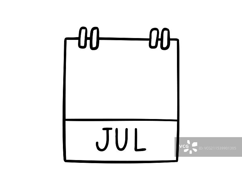 七月日历月份页面手绘涂鸦图标图片素材
