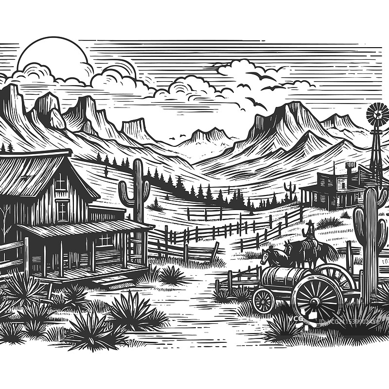 西部荒野风景雕刻图片素材