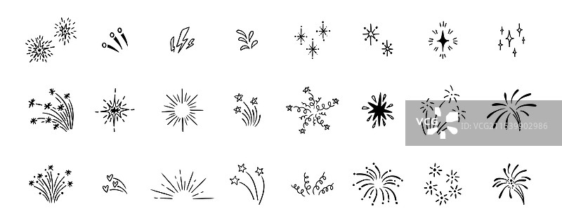 一组可爱的烟花线条涂鸦元素图片素材