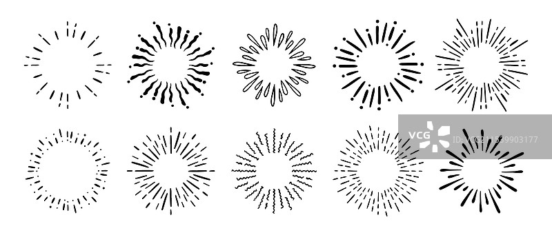 复古涂鸦烟花日冕爆炸套装图片素材