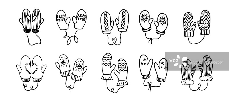 手绘冬季手套涂鸦 可爱的手套图片素材