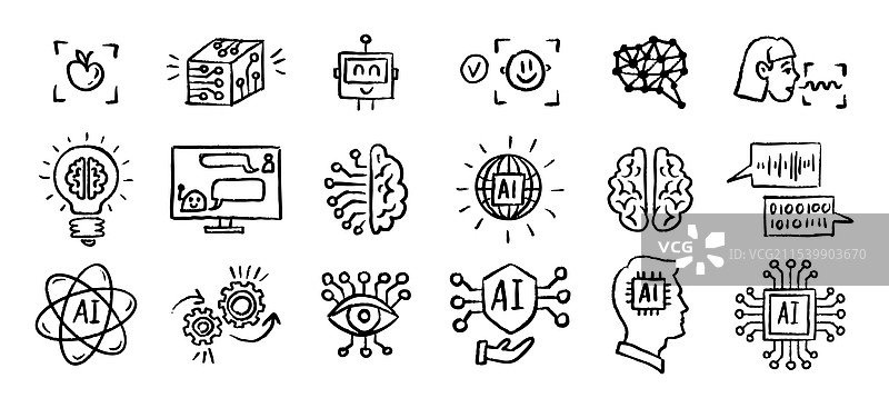 人工智能图标 粗糙的粉笔手绘图片素材