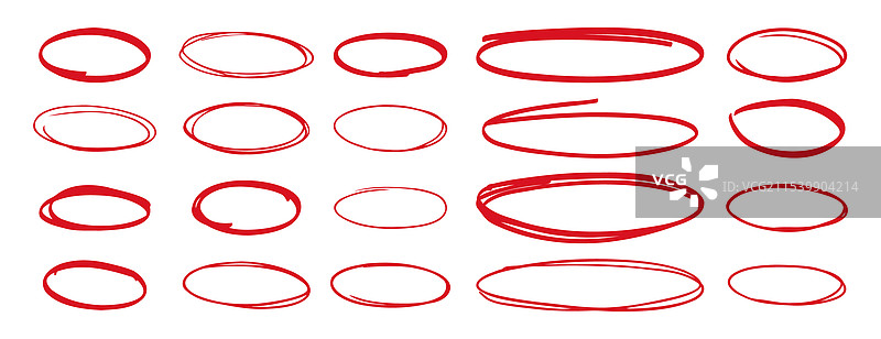 红色圆圈和手绘涂鸦标记的红色笔图片素材