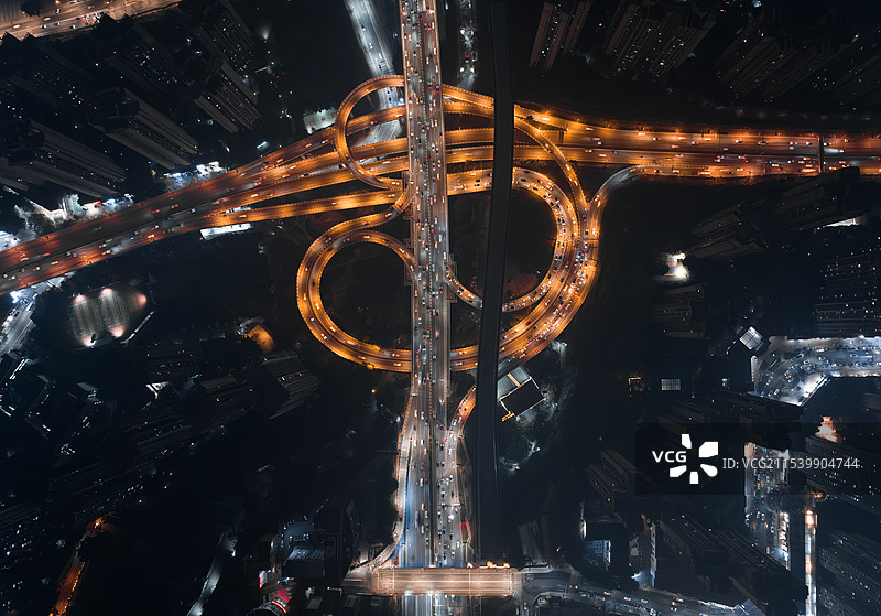鹅公岩立交桥夜景航拍图片素材