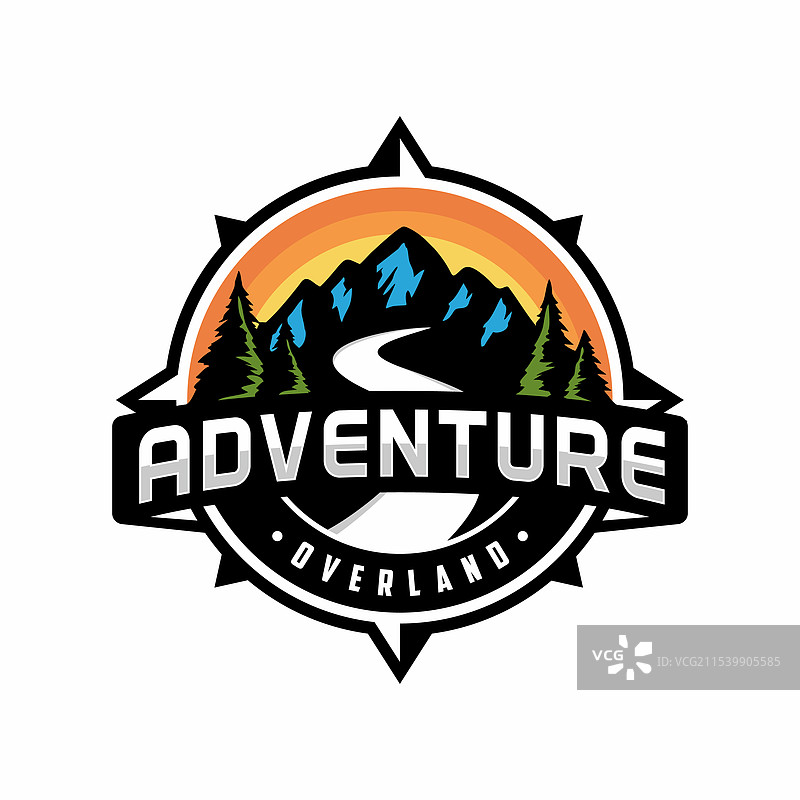 时尚徽章户外冒险标志与指南针图片素材