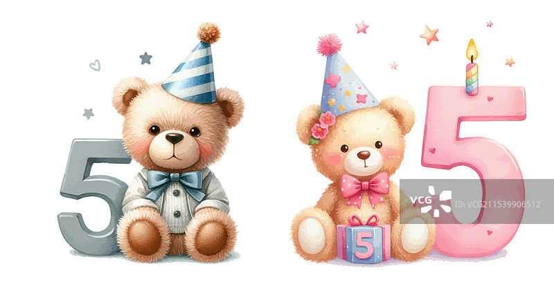 可爱的第一生日泰迪熊戴着派对帽图片素材