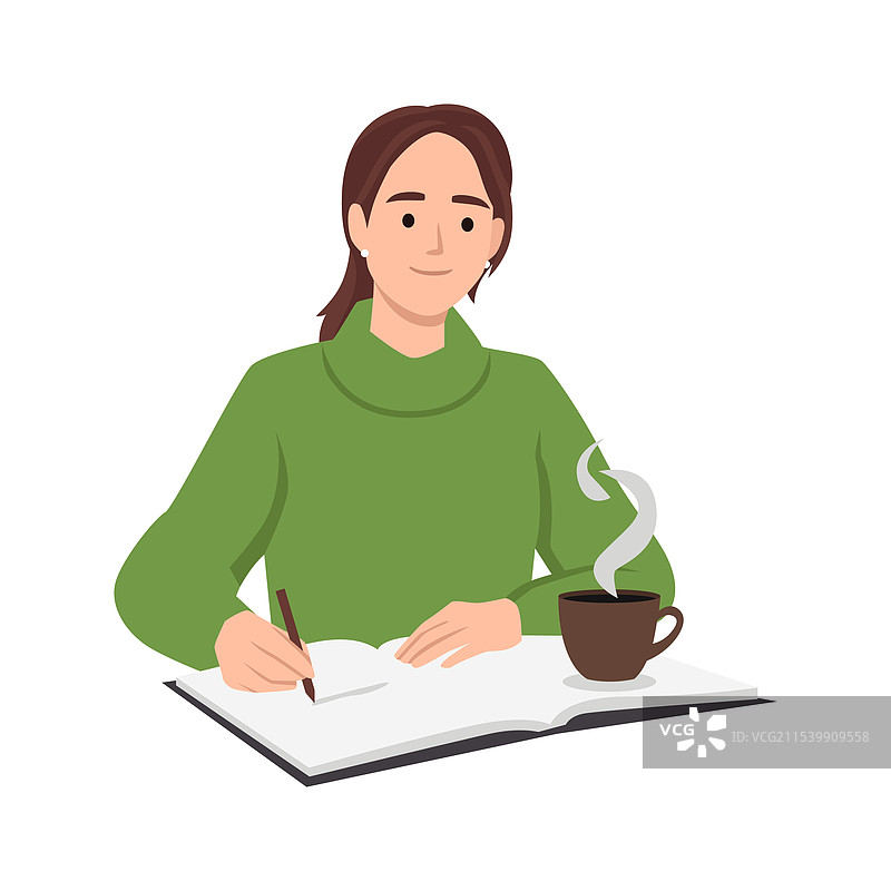 年轻女性在写笔记和故事构思图片素材