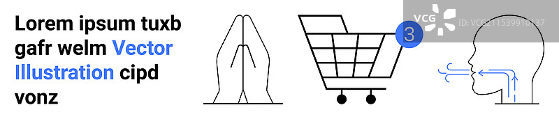 抽象元素，包括祈祷的手和购物图片素材