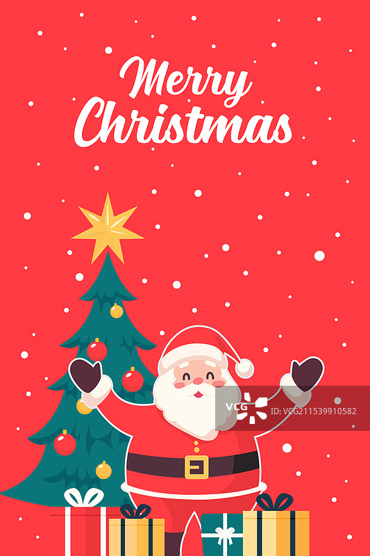 快乐的圣诞老人站在礼物盒旁图片素材