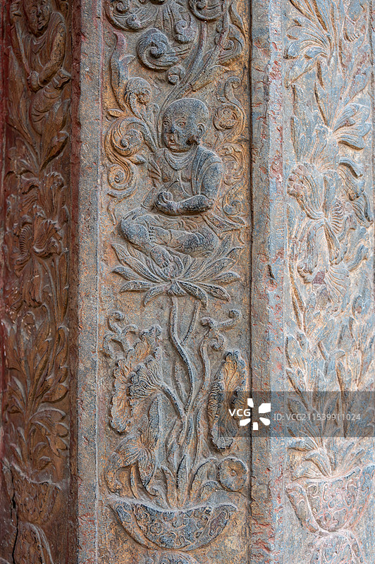 登封 初祖庵 大殿梁柱雕刻图片素材