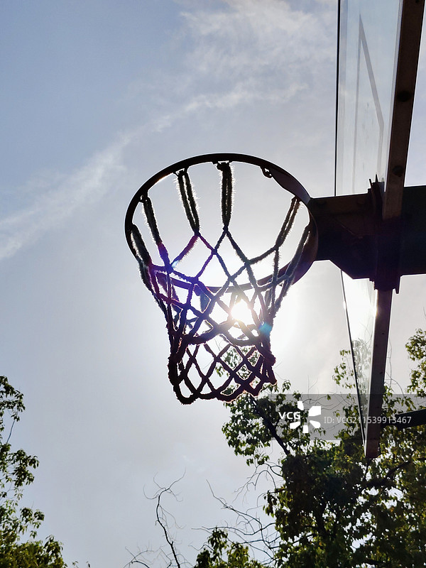 阳光透过 篮球框 篮球网 逆光 光晕图片素材