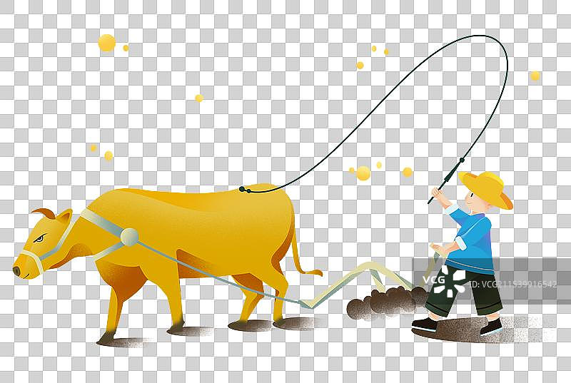 立春农民打春牛耕地元素插画图片素材