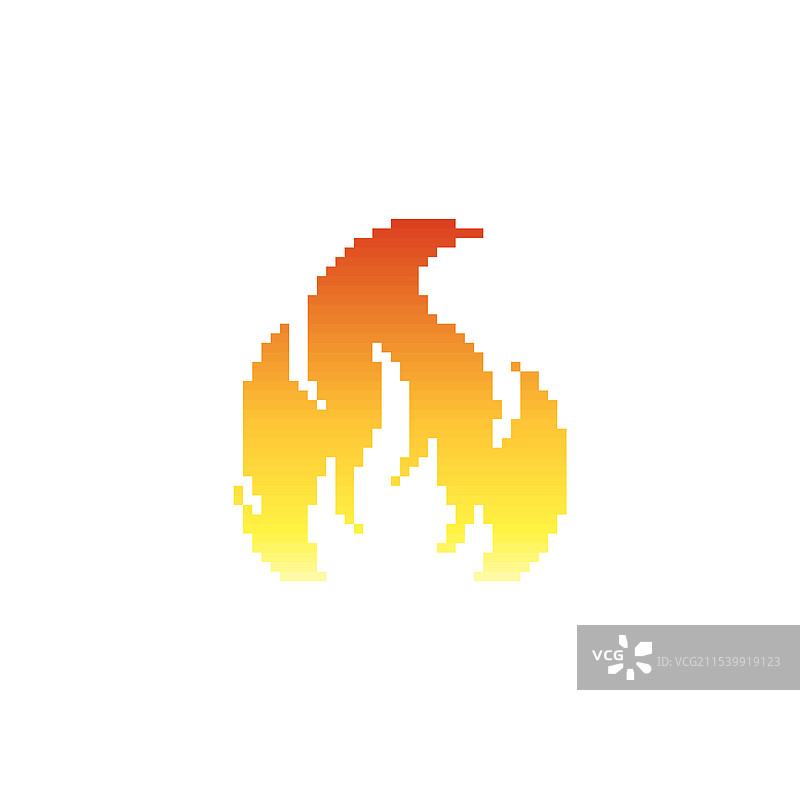 复古风格的像素火焰图标，橙色火焰图形图片素材