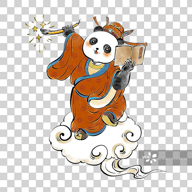 国潮风熊猫IP形象五福临门福禄寿喜财元素图片素材